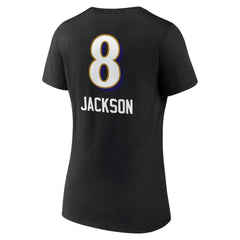 Lamar Jackson Women's Team Wordmark Name & Number V-Neck T-Shirt - Baltimore Ravens