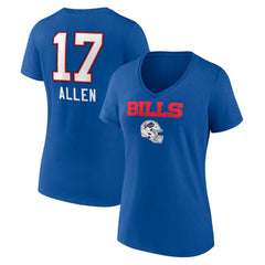 Josh Allen Women's Team Wordmark Name & Number V-Neck T-Shirt - Buffalo Bills
