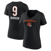 Joe Burrow Women's Team Wordmark Name & Number V-Neck T-Shirt - Cincinnati Bengals