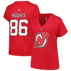 NHL Red Jack Hughes New Jersey Devils Fanatics Women's Plus Size Name & Number T-Shirt