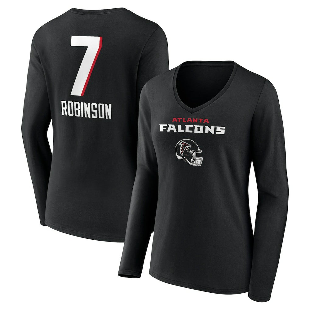 Bijan Robinson Women's Team Wordmark Name & Number Long Sleeve V-Neck T-Shirt - Atlanta Falcons