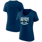 NHL Deep Sea Blue Seattle Kraken Women's Slapshot V-Neck T-Shirt