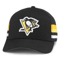 NHL Black Pittsburgh Penguins American Needle HotFoot Stripes Trucker Adjustable Hat