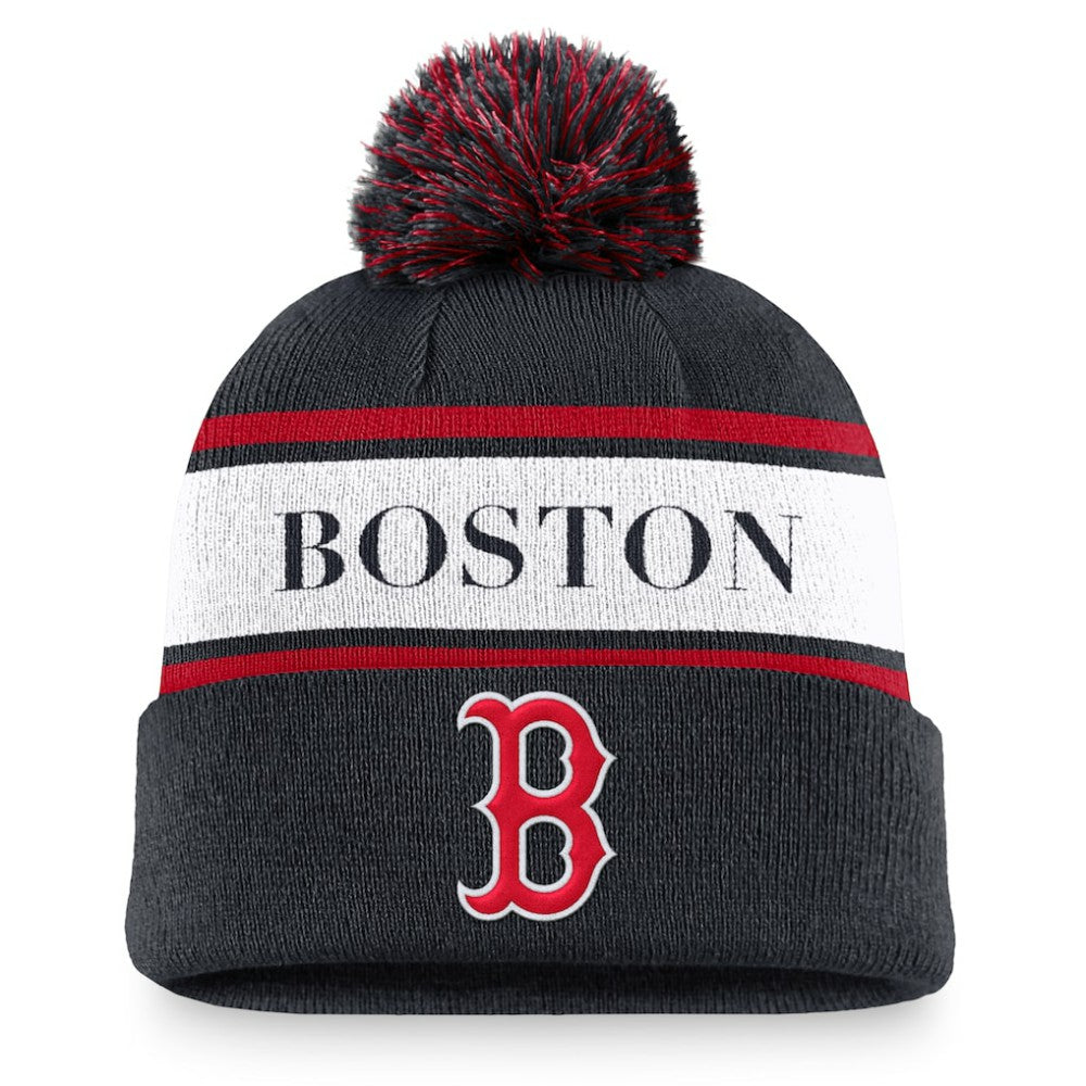 MLB Boston Red Sox Nike Team Stripe Peak Cuffed Knit Hat with Pom