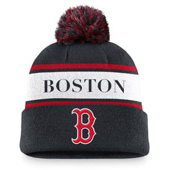 MLB Boston Red Sox Nike Team Stripe Peak Cuffed Knit Hat with Pom