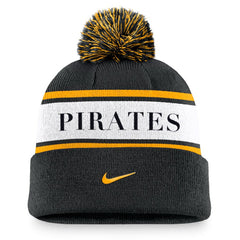 MLB Pittsburgh Pirates Nike Team Stripe Peak Cuffed Knit Hat with Pom