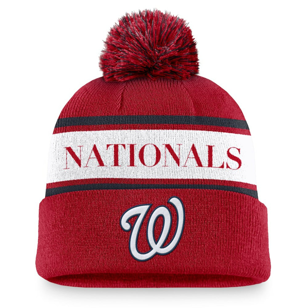 MLB Washington Nationals Nike Team Stripe Peak Cuffed Knit Hat with Pom