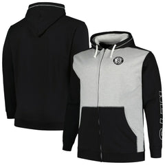 NBA Brooklyn Nets Big & Tall Contrast Pieced Stitched Full-Zip Hoodie