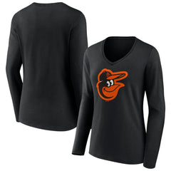MLB Baltimore Orioles Fanatics Women's Official Logo V-Neck Long Sleeve T-Shirt