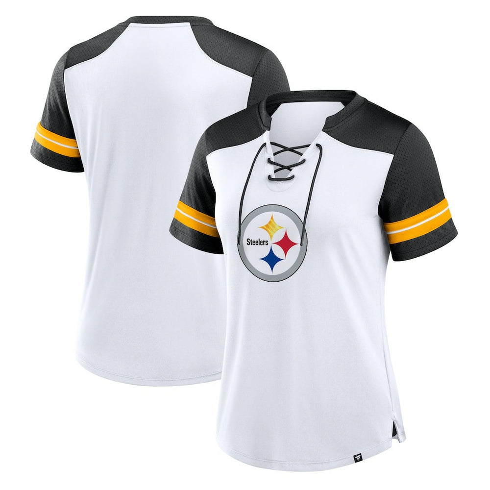 Women's Foiled Primary Lace-Up T-Shirt - Pittsburgh Steelers