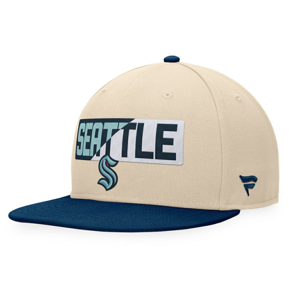NHL Cream/Deep Sea Blue Seattle Kraken Fanatics Goalaso Snapback Hat