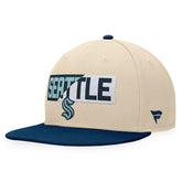 NHL Cream/Deep Sea Blue Seattle Kraken Fanatics Goalaso Snapback Hat