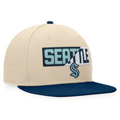 NHL Cream/Deep Sea Blue Seattle Kraken Fanatics Goalaso Snapback Hat