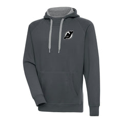 NHL Charcoal New Jersey Devils Antigua Metallic Logo Victory Pullover Hoodie