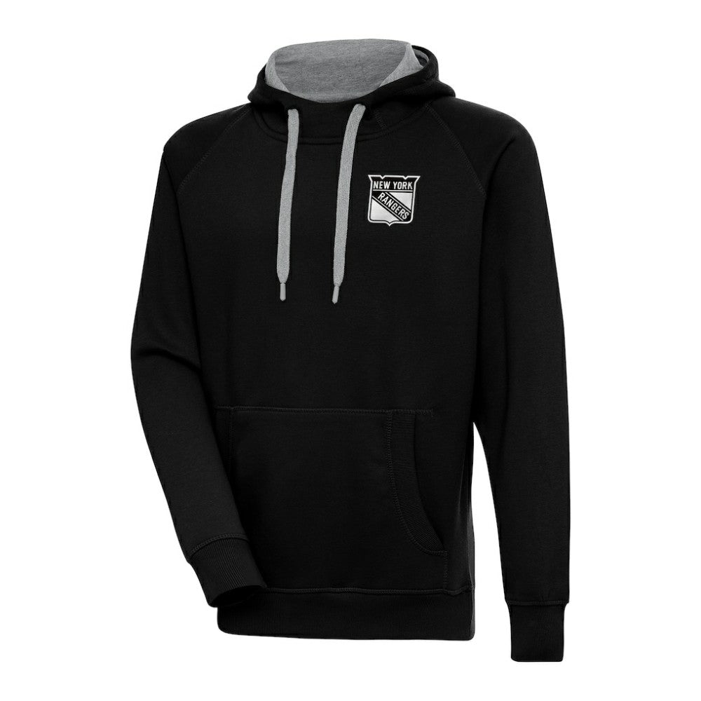 NHL Black New York Rangers Antigua Metallic Logo Victory Pullover Hoodie