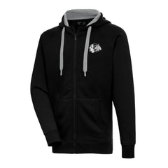 NHL Black Chicago Blackhawks Antigua Metallic Logo Victory Full-Zip Hoodie