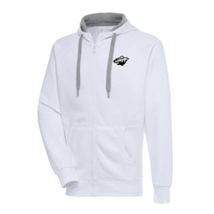 NHL White Minnesota Wild Antigua Metallic Logo Victory Full-Zip Hoodie