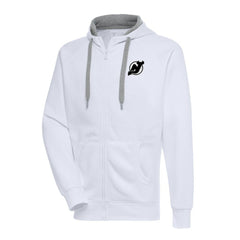 NHL White New Jersey Devils Antigua Metallic Logo Victory Full-Zip Hoodie