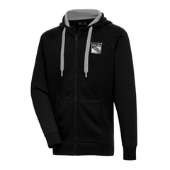 NHL Black New York Rangers Antigua Metallic Logo Victory Full-Zip Hoodie