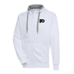NHL White Philadelphia Flyers Antigua Metallic Logo Victory Full-Zip Hoodie