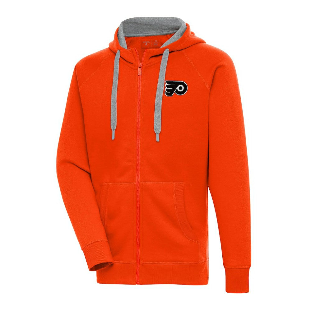 NHL Orange Philadelphia Flyers Antigua Metallic Logo Victory Full-Zip Hoodie