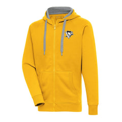 NHL Gold Pittsburgh Penguins Antigua Metallic Logo Victory Full-Zip Hoodie