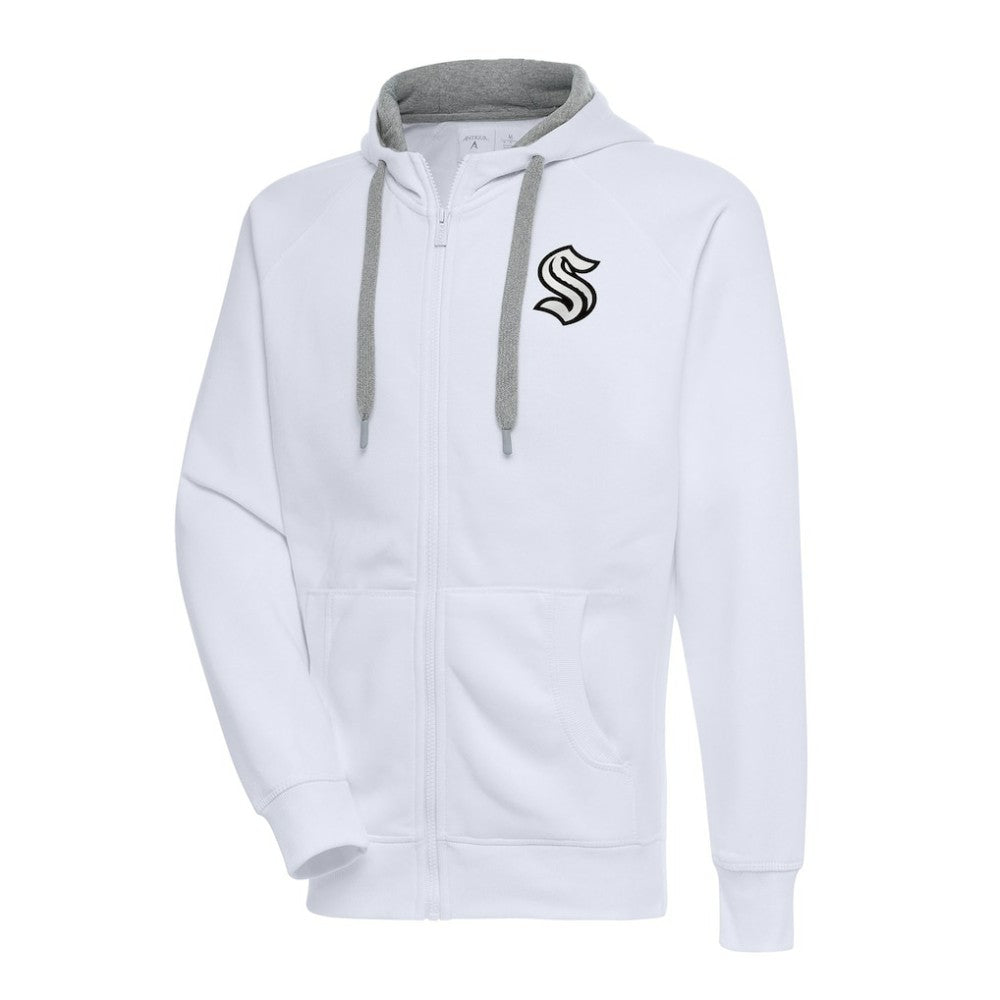 NHL White Seattle Kraken Antigua Metallic Logo Victory Full-Zip Hoodie