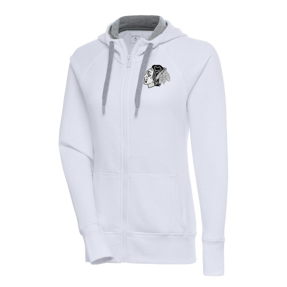 NHL White Chicago Blackhawks Antigua Women's Metallic Logo Victory Full-Zip Hoodie