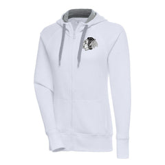 NHL White Chicago Blackhawks Antigua Women's Metallic Logo Victory Full-Zip Hoodie