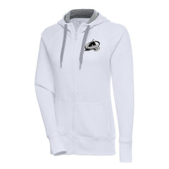 NHL White Colorado Avalanche Antigua Women's Metallic Logo Victory Full-Zip Hoodie