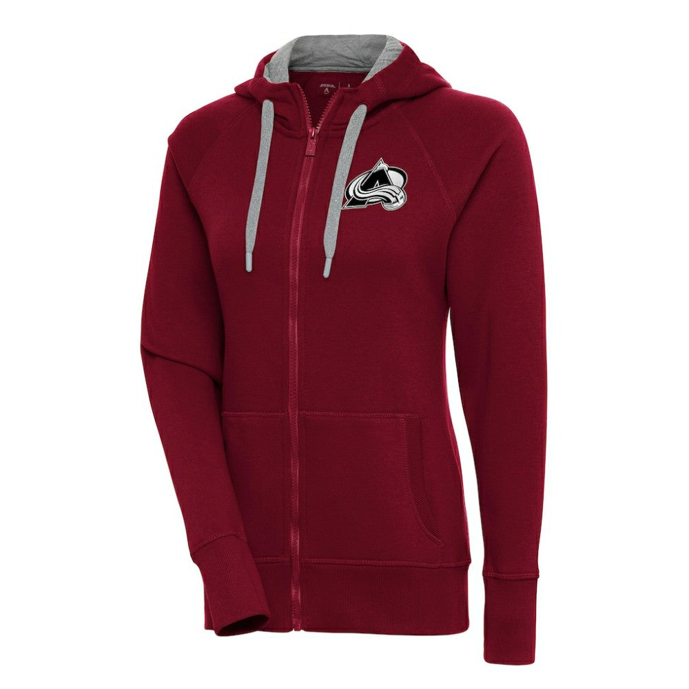NHL Burgundy Colorado Avalanche Antigua Women's Metallic Logo Victory Full-Zip Hoodie