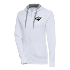 NHL White Minnesota Wild Antigua Women's Metallic Logo Victory Full-Zip Hoodie