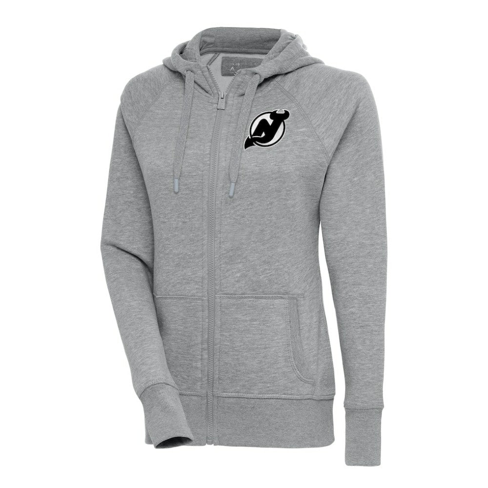 NHL Heather Gray New Jersey Devils Antigua Women's Metallic Logo Victory Full-Zip Hoodie