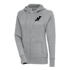 NHL Heather Gray New Jersey Devils Antigua Women's Metallic Logo Victory Full-Zip Hoodie