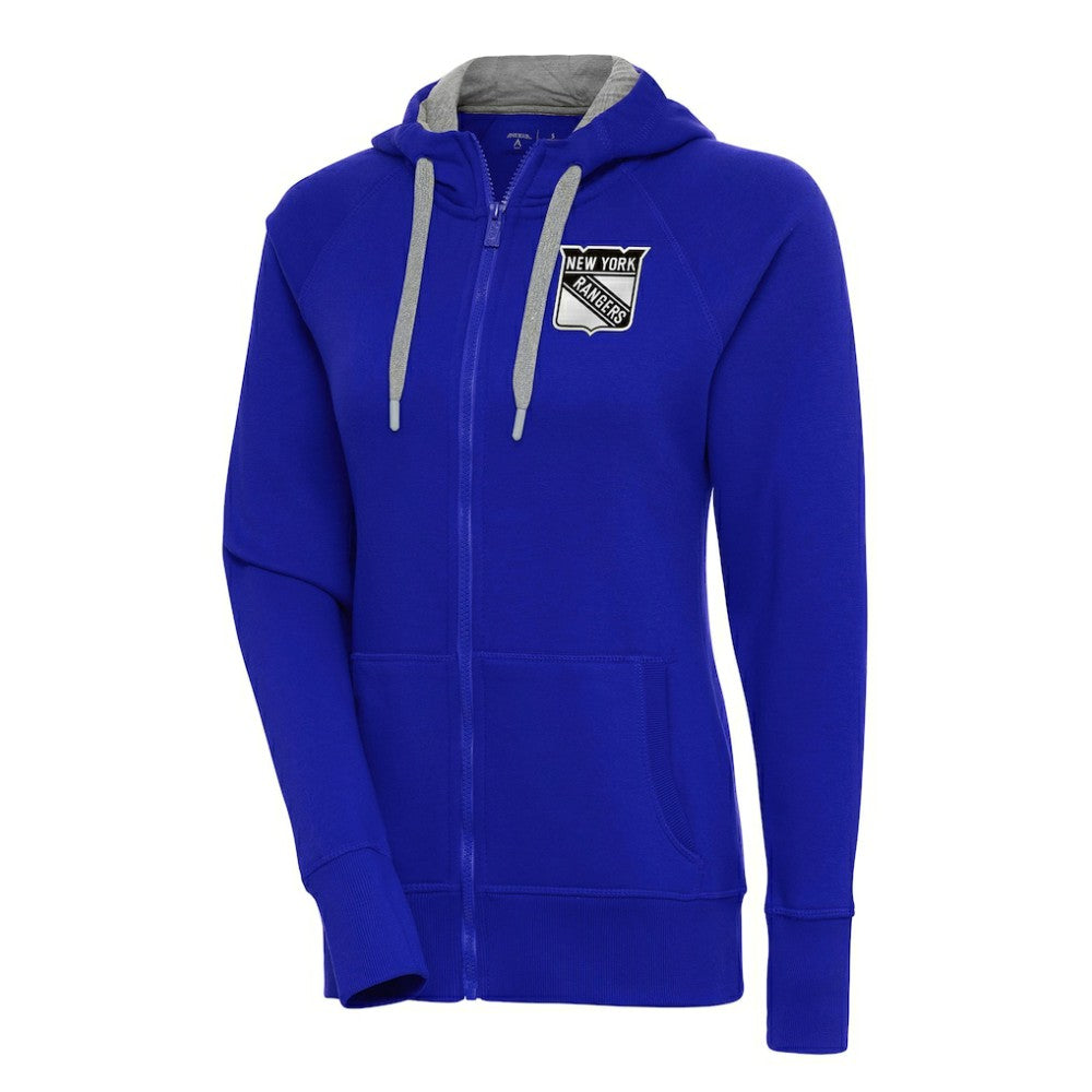 NHL Blue New York Rangers Antigua Women's Metallic Logo Victory Full-Zip Hoodie