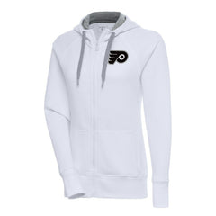 NHL White Philadelphia Flyers Antigua Women's Metallic Logo Victory Full-Zip Hoodie