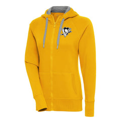 NHL Gold Pittsburgh Penguins Antigua Women's Metallic Logo Victory Full-Zip Hoodie
