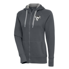 NHL Charcoal Pittsburgh Penguins Antigua Women's Metallic Logo Victory Full-Zip Hoodie