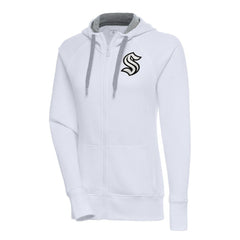 NHL White Seattle Kraken Antigua Women's Metallic Logo Victory Full-Zip Hoodie