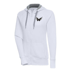 NHL White Washington Capitals Antigua Women's Metallic Logo Victory Full-Zip Hoodie