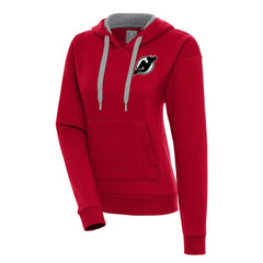 NHL Red New Jersey Devils Antigua Women's Metallic Logo Victory Pullover Hoodie