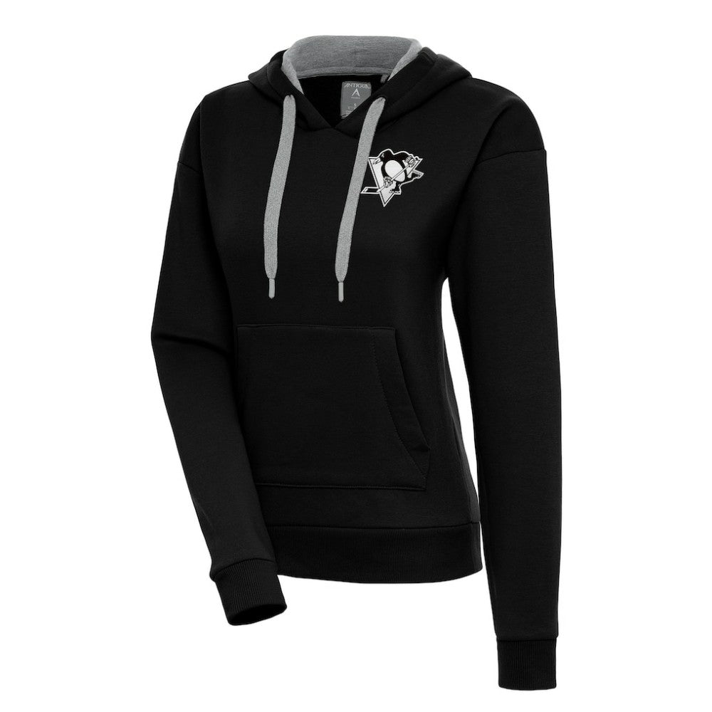NHL Black Pittsburgh Penguins Antigua Women's Metallic Logo Victory Pullover Hoodie
