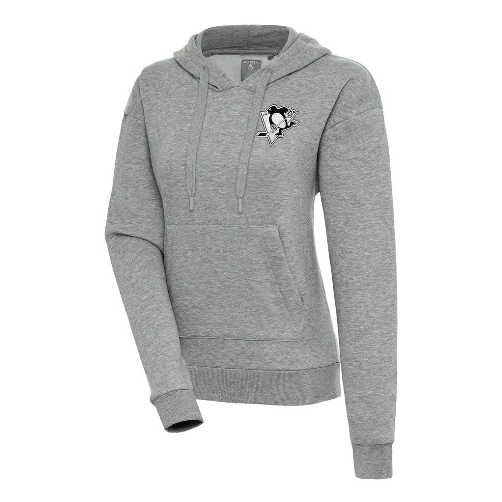 NHL Heather Gray Pittsburgh Penguins Antigua Women's Metallic Logo Victory Pullover Hoodie