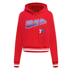 NBA Philadelphia 76ers Pro Standard Women's Script Tail Cropped Pullover Hoodie