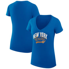 NBA New York Knicks G-III 4Her by Carl Banks Women's Super-Slim Fit Lightweight Filigree Logo V-Neck T-Shirt