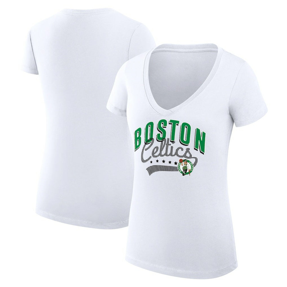 NBA Boston Celtics G-III 4Her by Carl Banks Women's Super-Slim Fit Lightweight Filigree Logo V-Neck T-Shirt