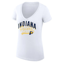 NBA Indiana Pacers G-III 4Her by Carl Banks Women's Super-Slim Fit Lightweight Filigree Logo V-Neck T-Shirt - White discount