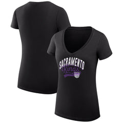 NBA Sacramento Kings G-III 4Her by Carl Banks Women's Super-Slim Fit Lightweight Filigree Logo V-Neck T-Shirt