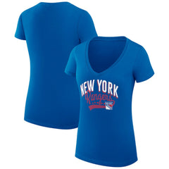NHL New York Rangers G-III 4Her by Carl Banks Women's Super-Slim Fit Lightweight Filigree Logo V-Neck T-Shirt – Blue