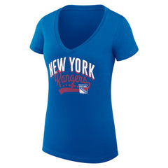 NHL New York Rangers G-III 4Her by Carl Banks Women's Super-Slim Fit Lightweight Filigree Logo V-Neck T-Shirt – Blue